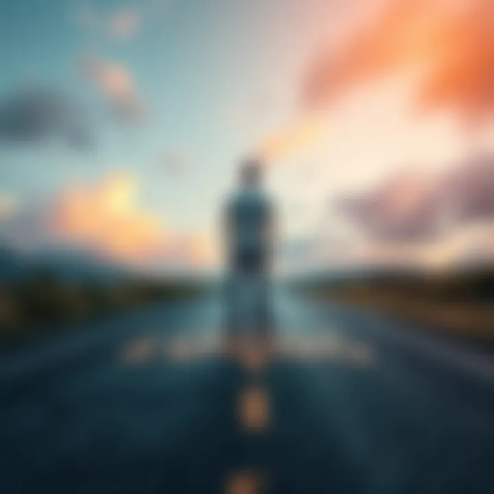 A person standing at a crossroads, contemplating a path marked by logic on one side and intuition on the other, symbolizing the choice between practical reasoning and spiritual guidance.