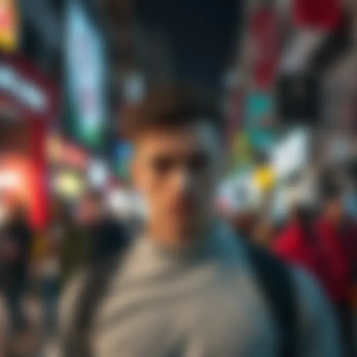 Balkan Resting Face Expression A person with a neutral expression typical of the Balkan resting bitch face, standing in a busy street with people around them.