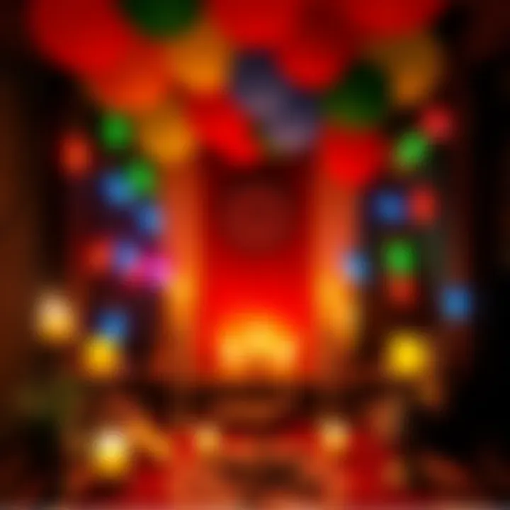 Balloon Lights on an Altar Colorful balloon lights illuminating a quaint altar with candles and offerings, creating a warm and inviting atmosphere for spiritual rituals.