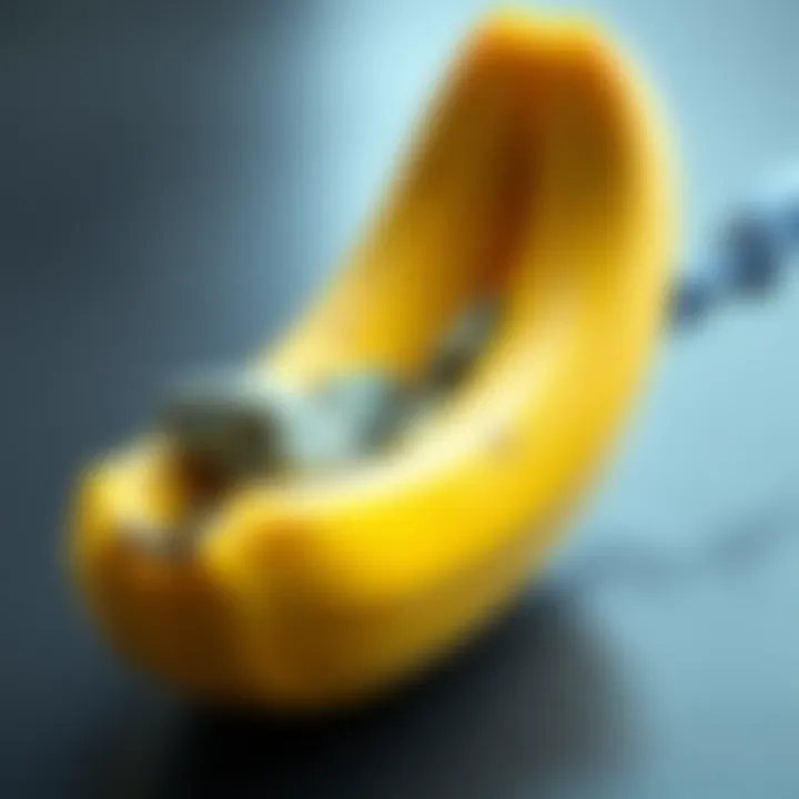 A close-up of a banana revealing small stones inside its peel, showing a surprising snack discovery.