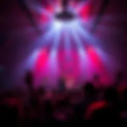 A lively band called Ceiling playing music on stage with fans cheering, symbolizing the idea of fans being called Ceiling fans.