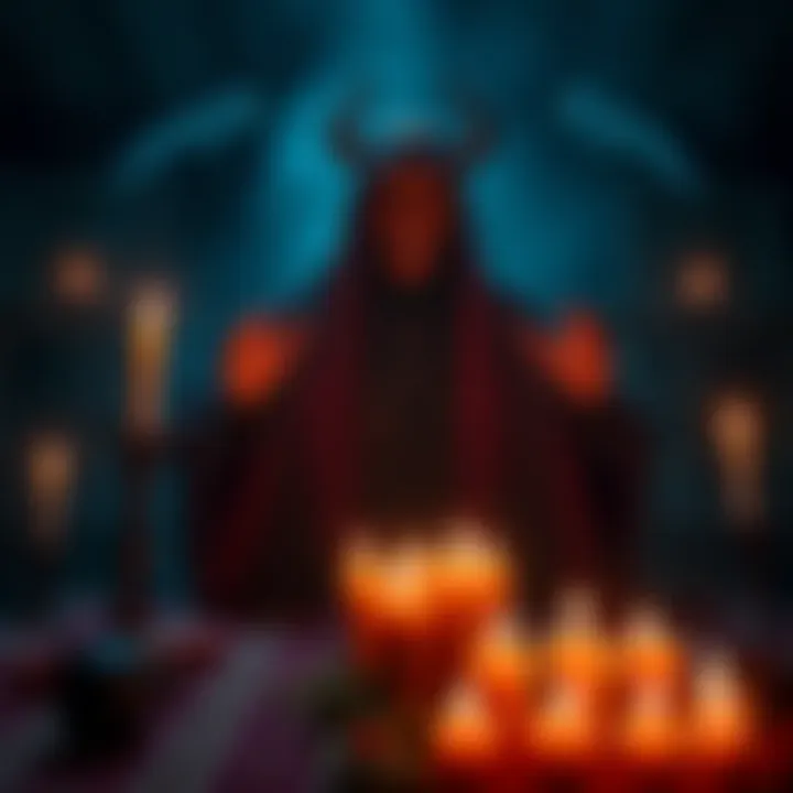 A person surrounded by candles and symbols, trying to break a binding with a demonic entity.