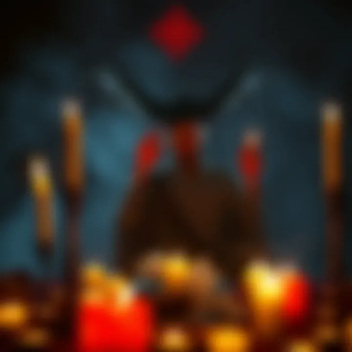 Person performing a banishment ritual A person surrounded by candles and protective symbols, trying to banish a demon from their space