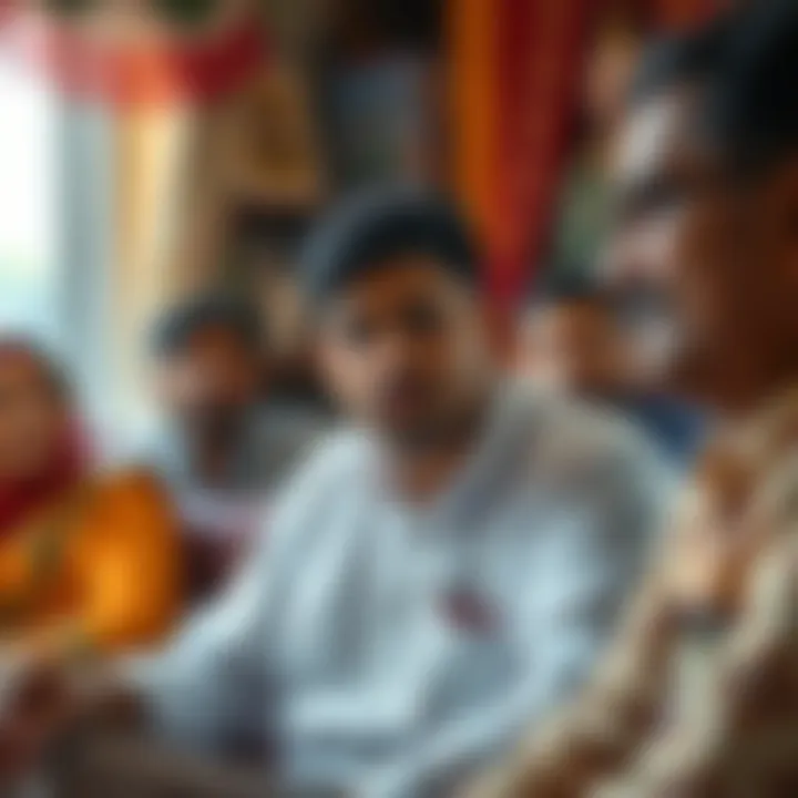 A 28-year-old Baniya man looking thoughtful while sitting with family members discussing marriage options