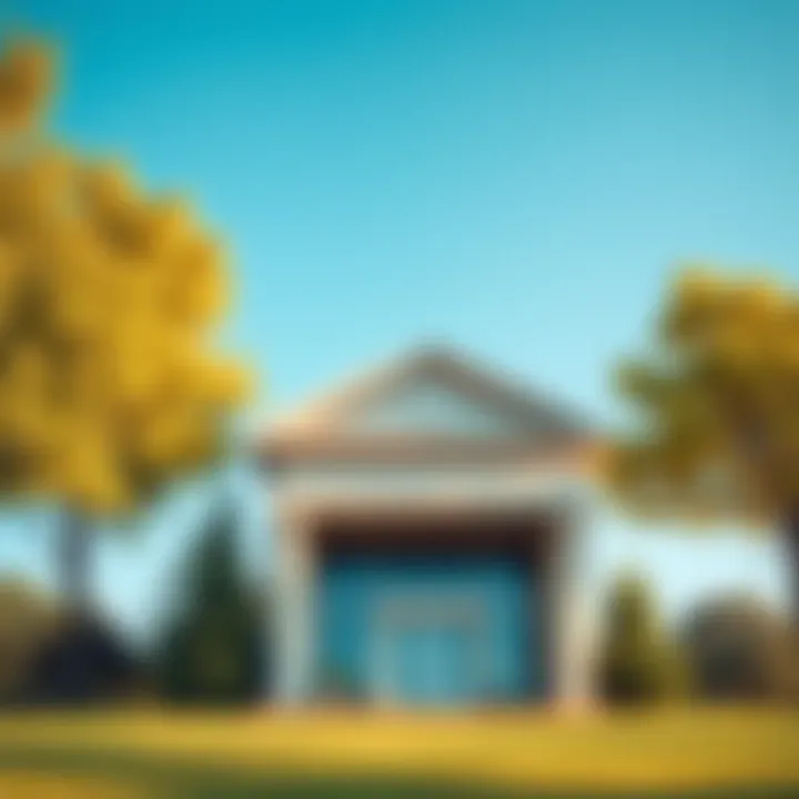 A bank branch surrounded by trees and a clear blue sky, symbolizing the connection between finance and nature.