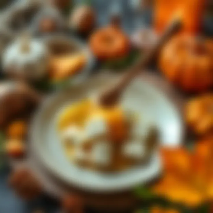 A plate of homemade bannock and feta cheese baked with honey, surrounded by seasonal decorations for Beltane and Samhain.
