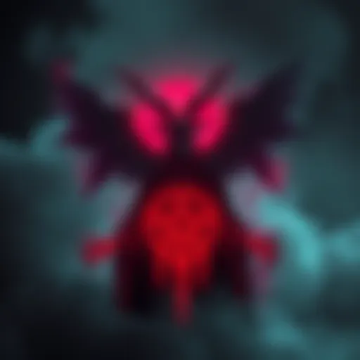 A depiction of Baphomet, a goat-headed figure with wings and a pentagram, surrounded by dark imagery and shadows.