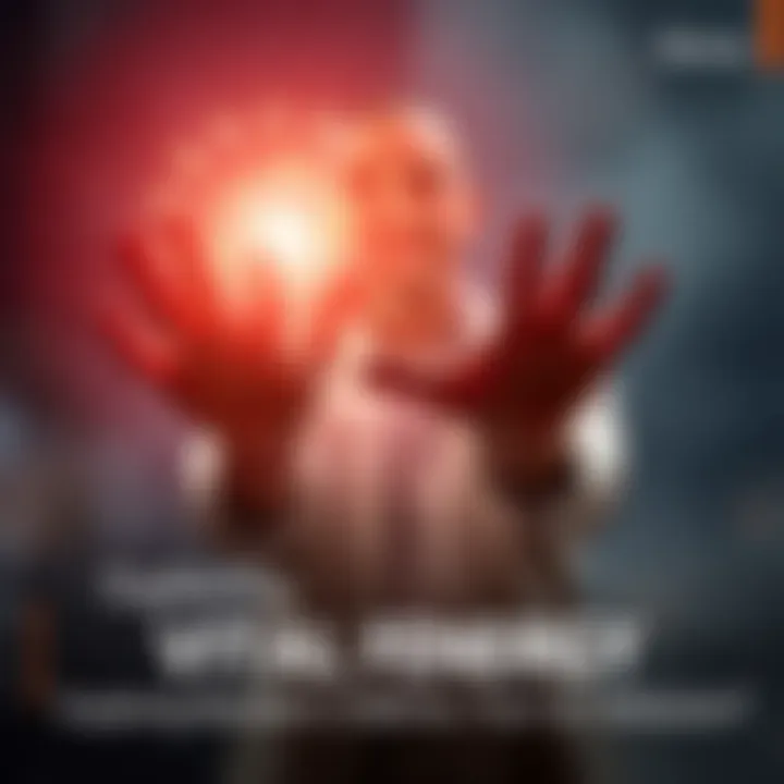 A person demonstrating the concept of vital energy with hands extended, surrounded by a soft glow, symbolizing energy flow