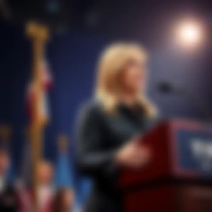 Barron and Ivanka Trump on a public stage Barron Trump stands silently beside Ivanka Trump, who speaks at a podium, highlighting the contrast in their public perceptions.