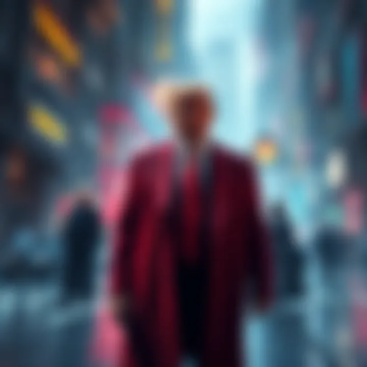 Barron Trump standing in a futuristic city with Tesla and Joan of Arc, surrounded by advanced technology and strange phenomena.