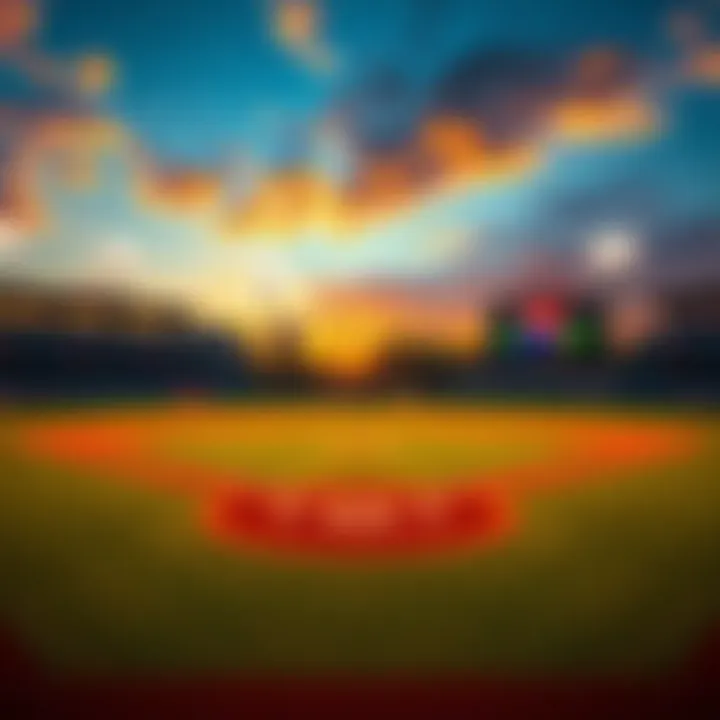 A baseball field at sunset, evoking the famous quote 'There's no crying in baseball.'