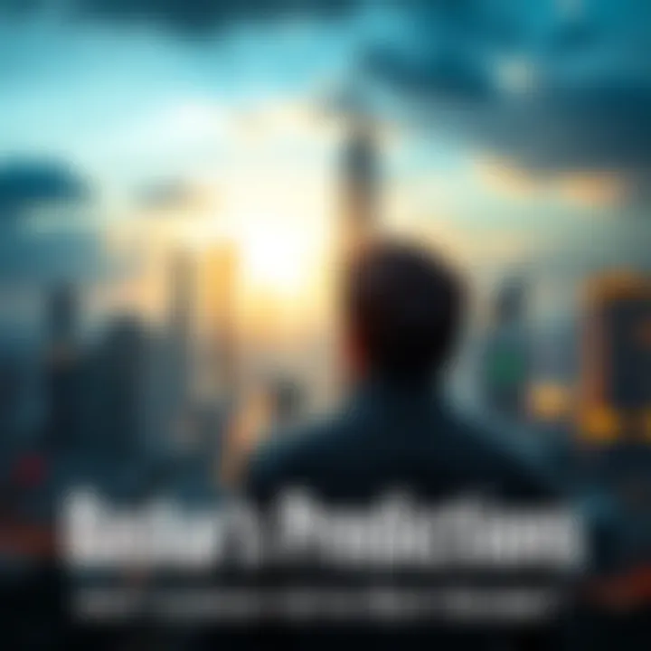 A thoughtful figure looking ahead at a city skyline with a bright future in mind, symbolizing hope and predictions for the next decade.