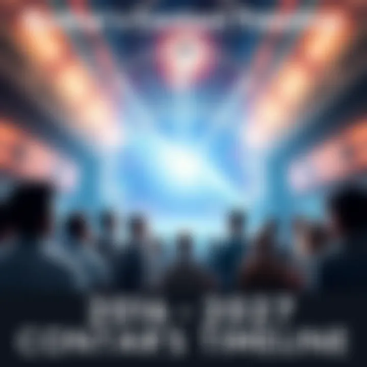 Bashar's Contact Timeline A futuristic scene showing an open contact event with a diverse group of people looking up at a bright sky filled with lights and spacecrafts, symbolizing hope and connection for the future.