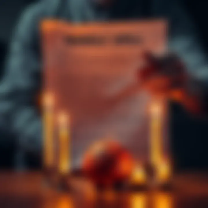 A person preparing a spell with candles and a basketball in front of a handwritten spell page