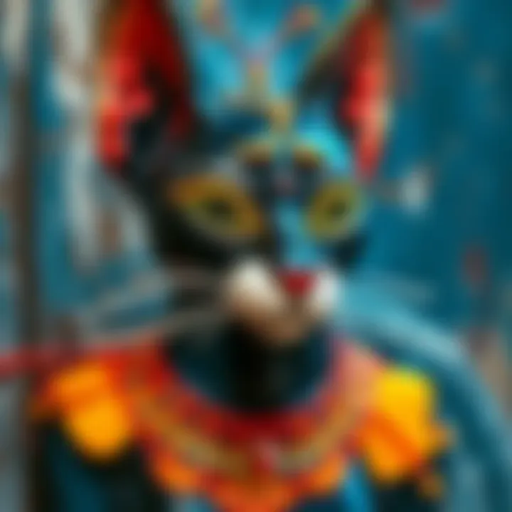 A handmade piece of Bastet art featuring a cat goddess design, showcasing bright colors and personal touches from the artist.