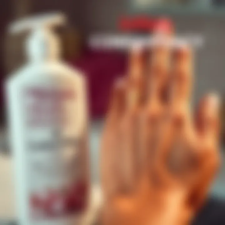 A bottle of Bath and Body Works lotion next to a hand showing dry, cracked skin