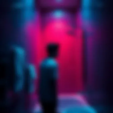 A person standing in a bathroom, looking at a running faucet, lost in thought and seemingly disturbed, representing subconscious fears and memories.