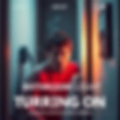 A bathroom with the light unexpectedly illuminated, showing a surprised reaction from a person nearby.