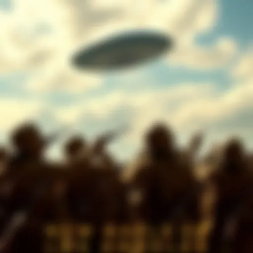 Soldiers in Los Angeles point their weapons at an unidentified object in the sky during the Battle of Los Angeles.