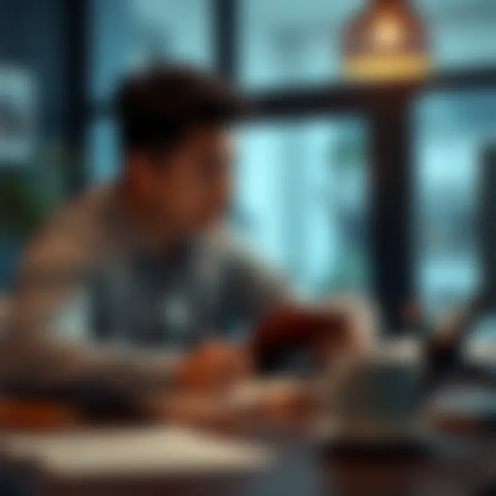 A person sitting at a table, looking thoughtfully at a notebook with a pen in hand, showing signs of reflection and struggle with impulse control.