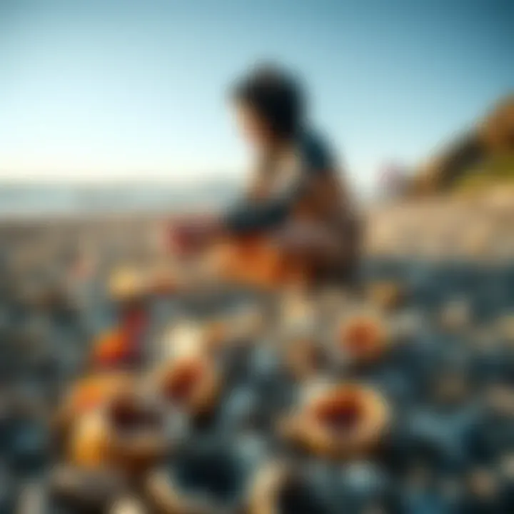 A person collecting seashells along the beach for spiritual practices in the Bay Area