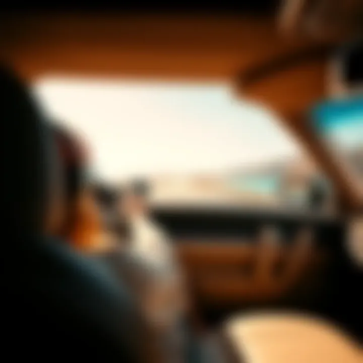 Person driving to the beach while listening to music A person driving in a car along a coastal road, enjoying a sunny day and singing along to music, reflecting on memories of Miley Cyrus's song 'Flowers'.