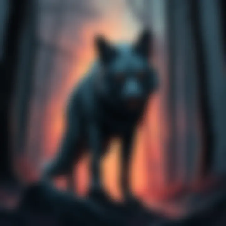 A creative illustration showing the Beast of Bray Road, a wolf-like creature standing among trees, inspired by local folklore