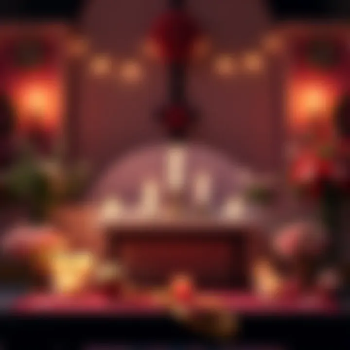 A well-decorated altar featuring candles, flowers, and spiritual items, beautifully arranged for photography.