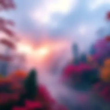 A beautiful, misty forest filled with vibrant colors A serene forest scene with soft mist and colorful foliage, showcasing the beauty of nature without revealing the paths ahead