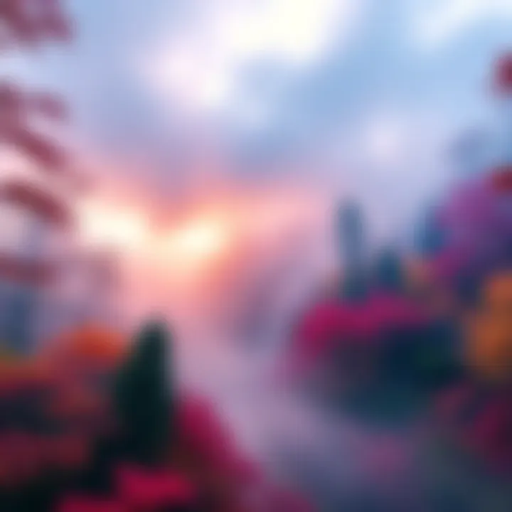 A beautiful, misty forest filled with vibrant colors A serene forest scene with soft mist and colorful foliage, showcasing the beauty of nature without revealing the paths ahead