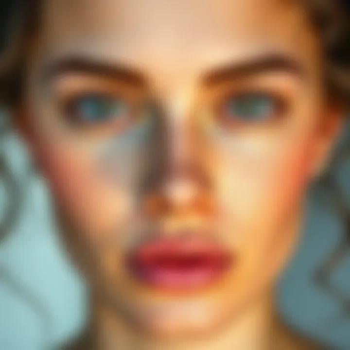 A person showing their face before and after a beauty technique, with clear and harmonious features in the after image