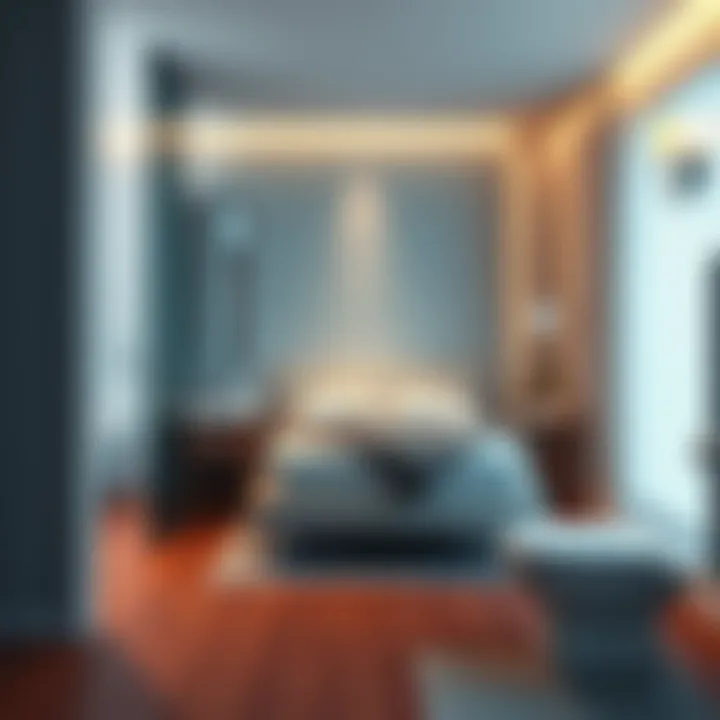 A bedroom showing a bed positioned directly facing a toilet in an adjacent bathroom, highlighting the layout of the space.