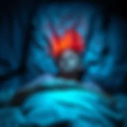 A person lying in bed with visible shaking motion and an expression of surprise on their face