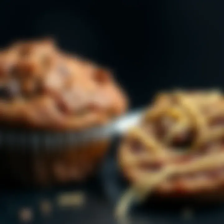 A close-up of beef jerky next to a muffin, representing dark themes in elite culture.