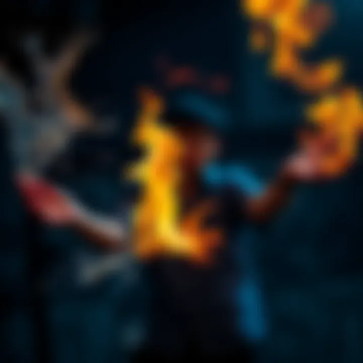 A person using telekinesis to move water, fire, and air elements with focused energy