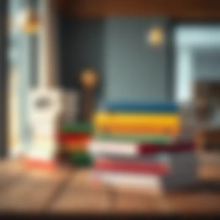 A stack of colorful books on a wooden table with a warm light shining on them, inviting beginners to start reading.