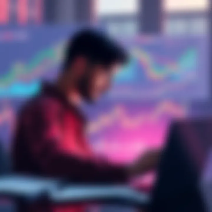 Beginner Chart Reading A person looking at a colorful chart with lines and shapes, trying to understand its meaning, surrounded by notes and a laptop.