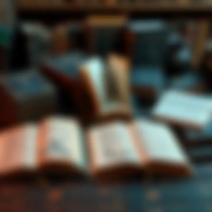 A collection of beginner-friendly books on occult concepts arranged on a table, with some books open to show illustrations and notes.