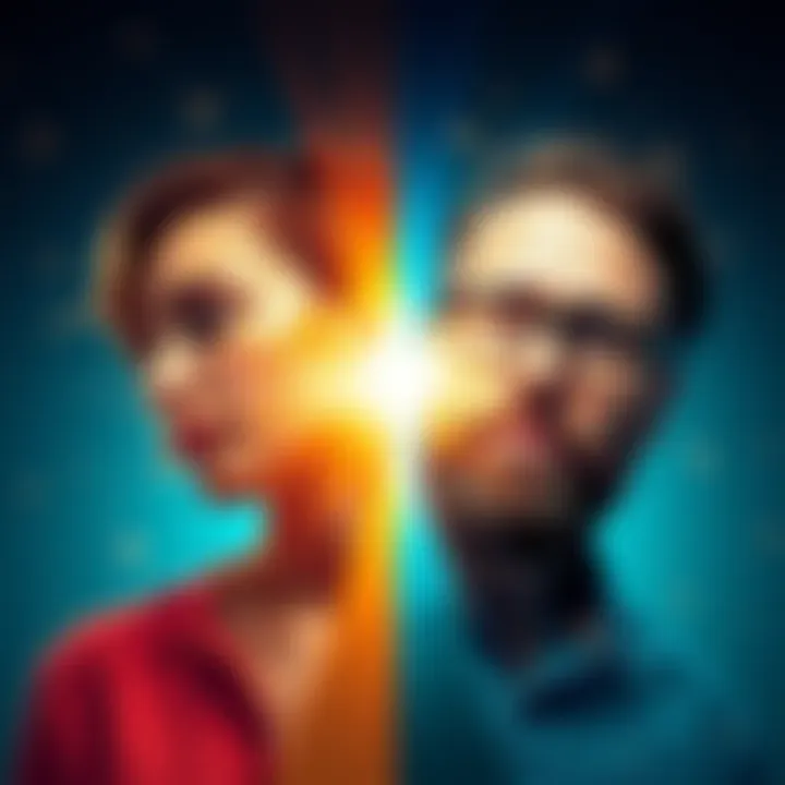 A side-by-side comparison of a beginner and an expert in conscious manifesting, showcasing their different mindsets and approaches to practices over 20 years.