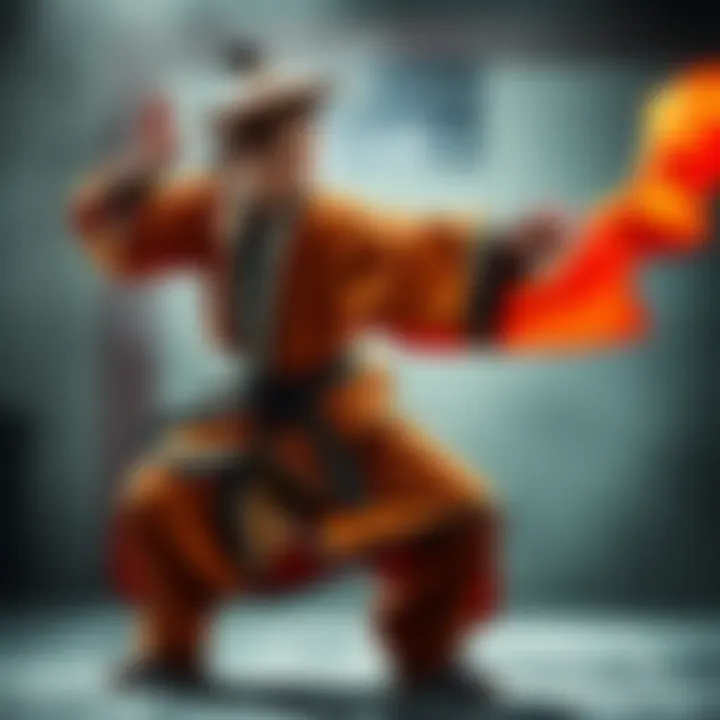 A martial arts practitioner showcasing the fluid movements of the Beijing Chen style Dao form during a sparring session, with a focus on winding techniques.
