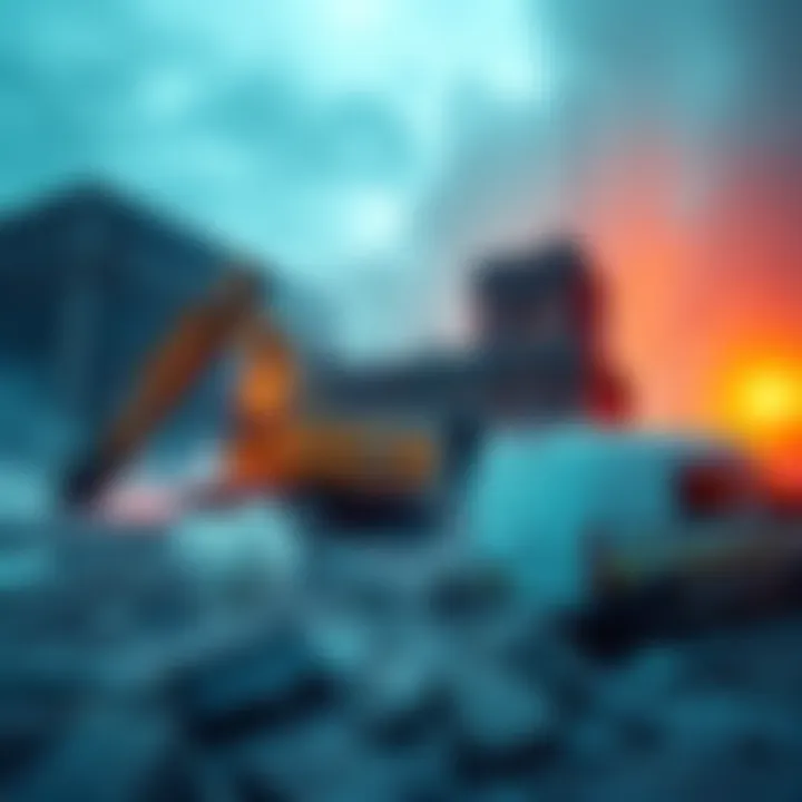 A building being demolished in Belfast, with debris and dust surrounding the site