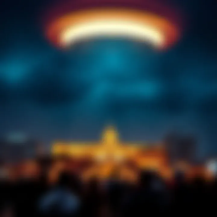 A bright object in the night sky above Belgrade, with people looking up in amazement.