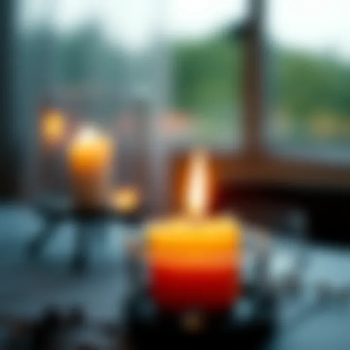 Candle lit for Beltane celebration A single candle burning softly on a table, symbolizing the celebration of Beltane with simplicity