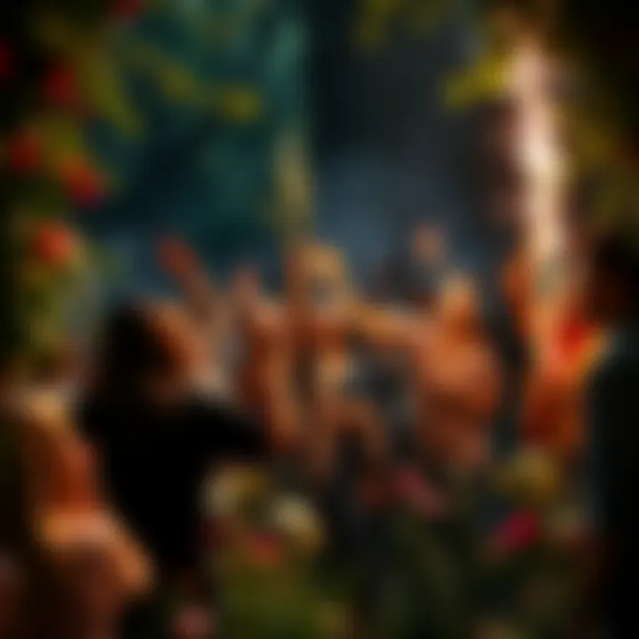 Beltane Celebration with Flowers People celebrating Beltane surrounded by flowers and greenery, showcasing joy and community spirit.