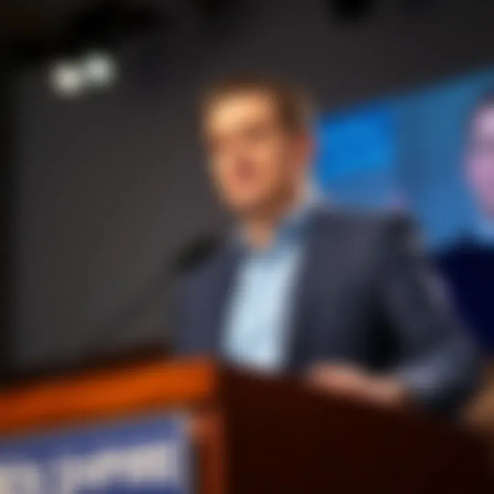 Ben Shapiro standing at a podium during a discussion, with a serious expression as he addresses the audience about Jeffrey Epstein.