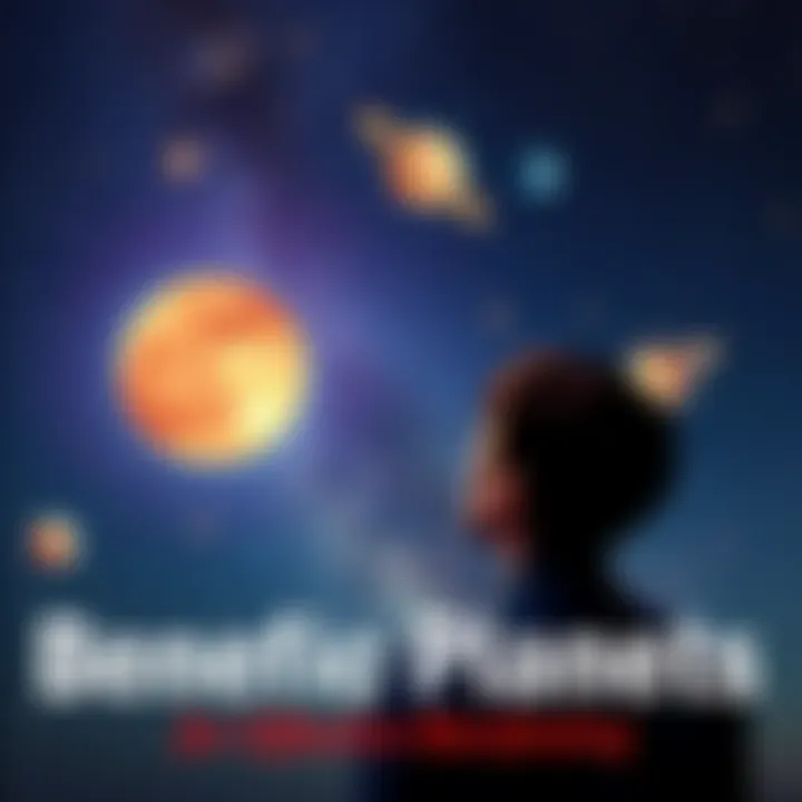 A person looking at a starry sky with glowing planets, representing benefic planets for manifesting desires.