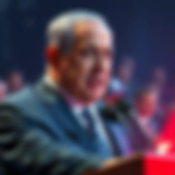 Benjamin Netanyahu, also known as Ben Nitay, addresses a crowd with intense expressions about Iran and Arab nations