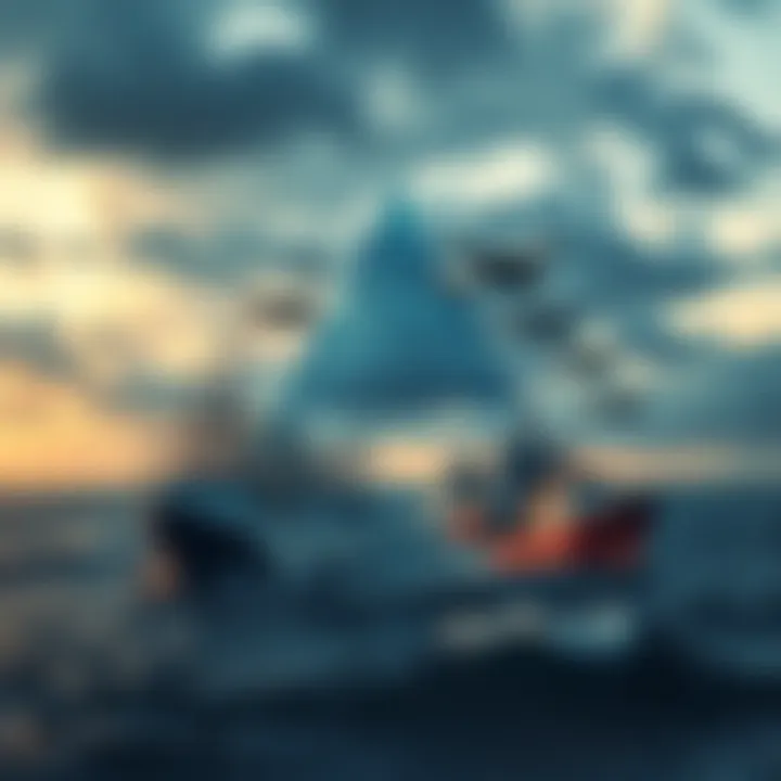 A collage of ships and planes disappearing in the Bermuda Triangle area, with dark clouds and ocean waves