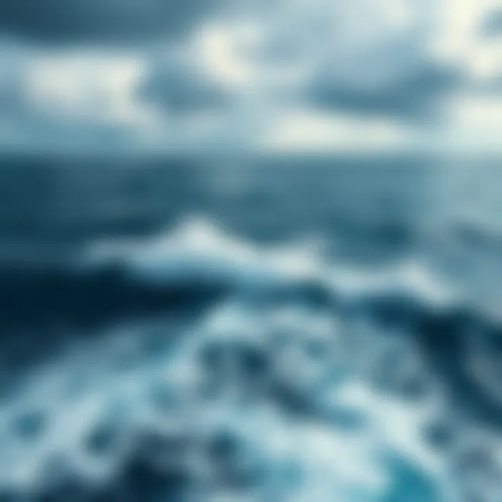 Waves Over the Bermuda Triangle Aerial view of turbulent ocean waves in the Bermuda Triangle area with a cloudy sky