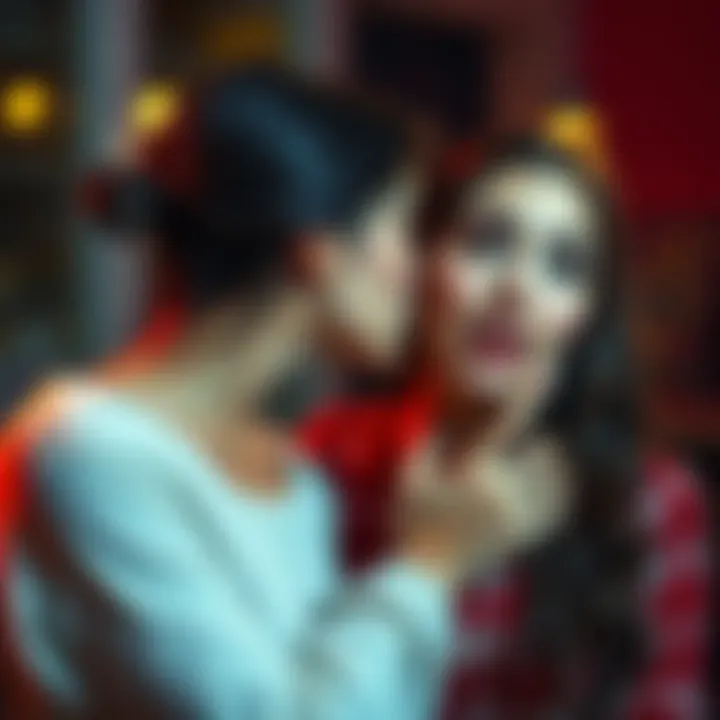 Best friends sharing a moment A young woman gently leaning in to kiss her best friend, both looking surprised and thoughtful, hinting at deeper feelings.